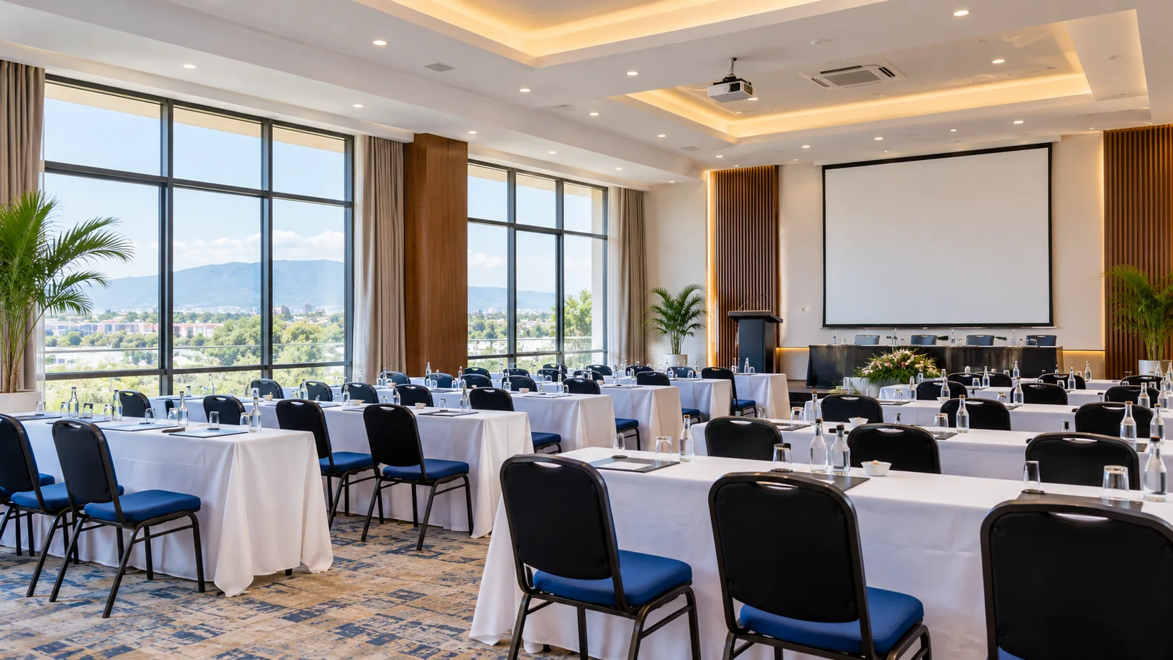 Indoor venue set for a special occasion